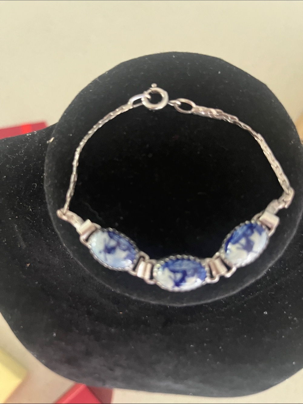 Handcrafted Blue and White Porcelain Link Bracelet 925
